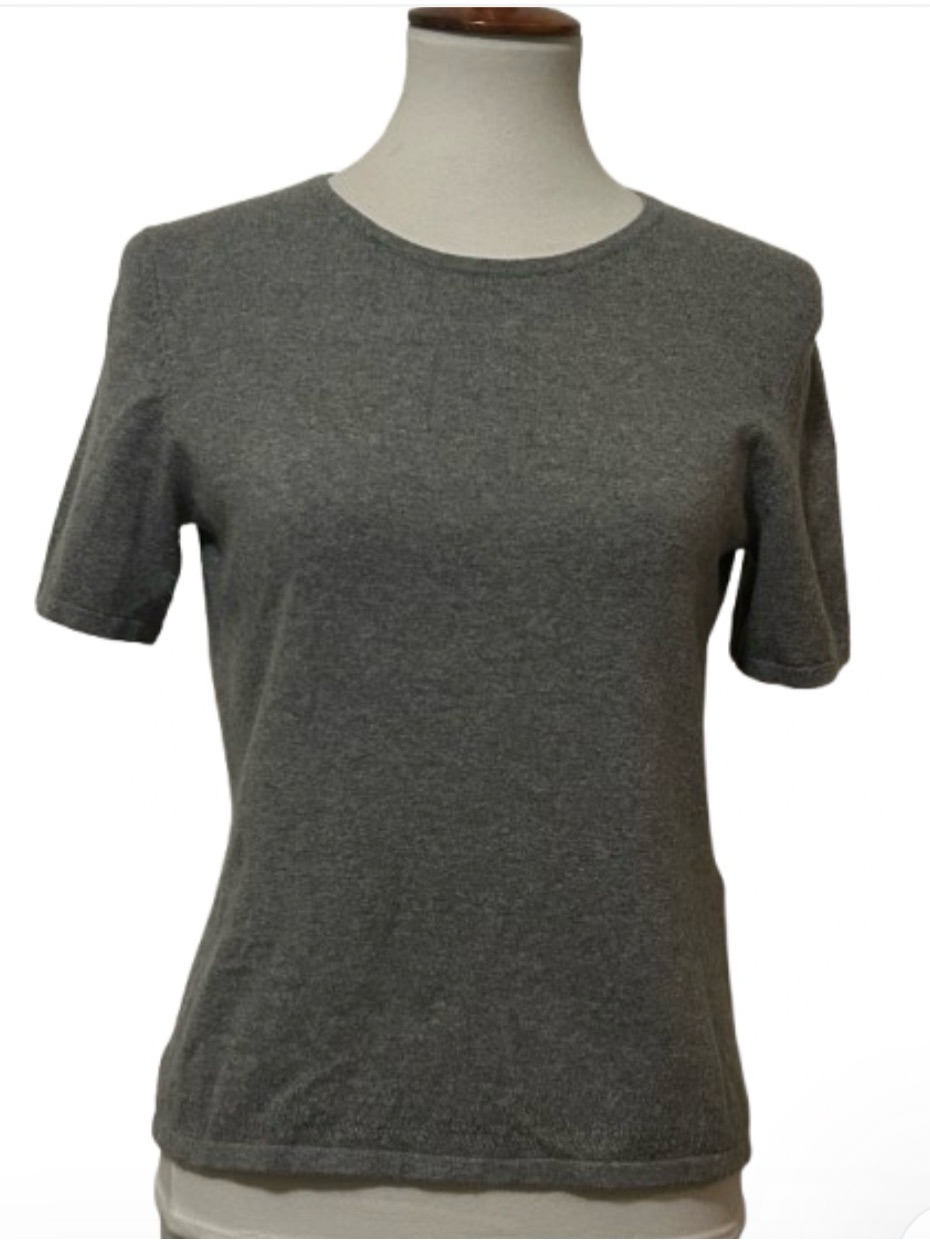 Silk Cashmere Neutral Luxury Minimalist Classic Crewneck Sweater Tee Gray M